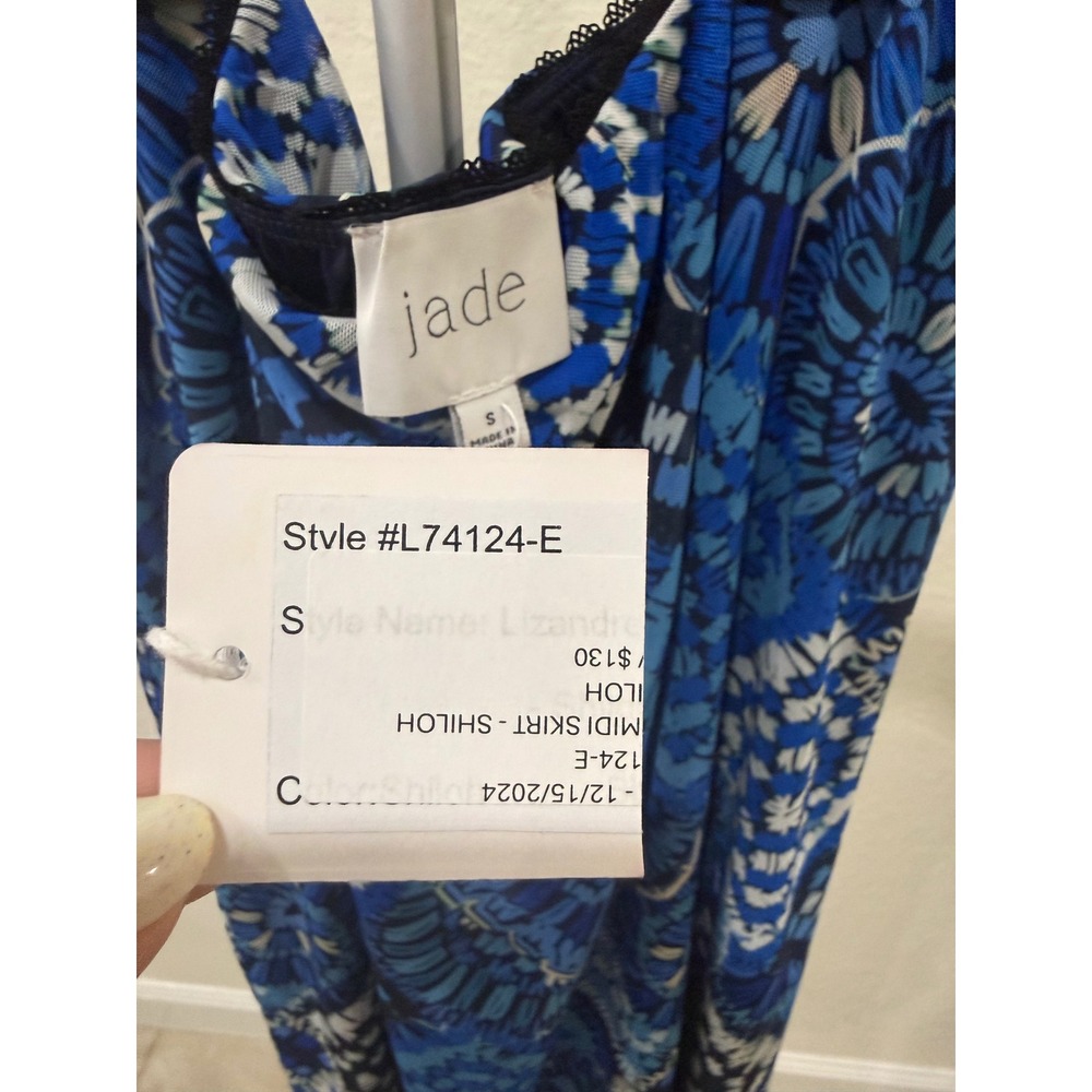 Jade Johnny Was Lizandrea Mesh Midi Skirt S Blue White Geometric Print A Line - Picture 4 of 6